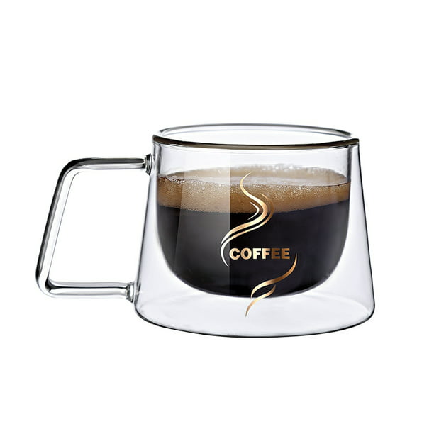 Double Wall Glass Coffee Mugs with Handle,Insulated Coffee Espresso Cups 2 Pack